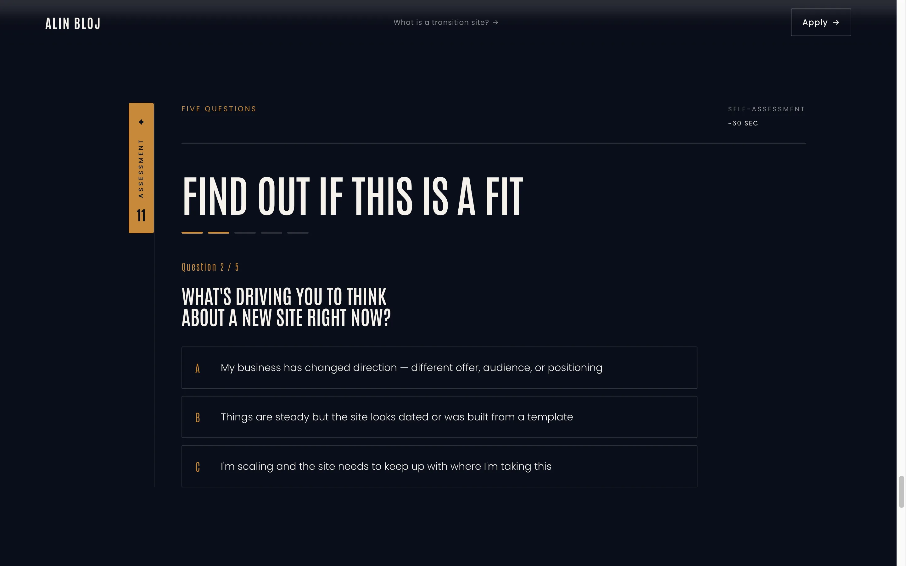 Fit diagnostic at question two of five