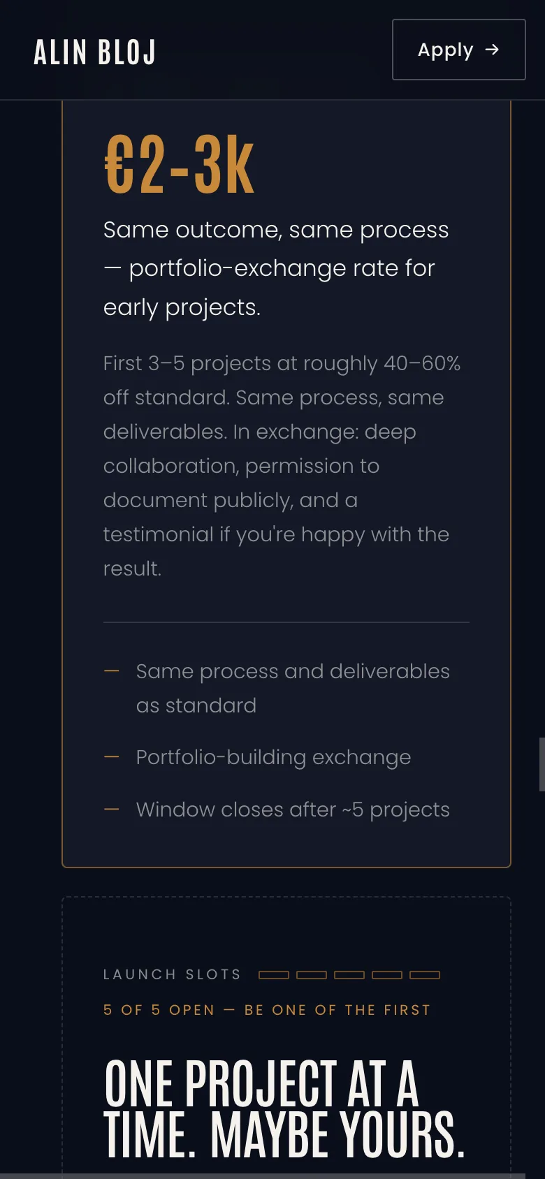 Mobile pricing after the fix: launch card and slot meter stacked and visible